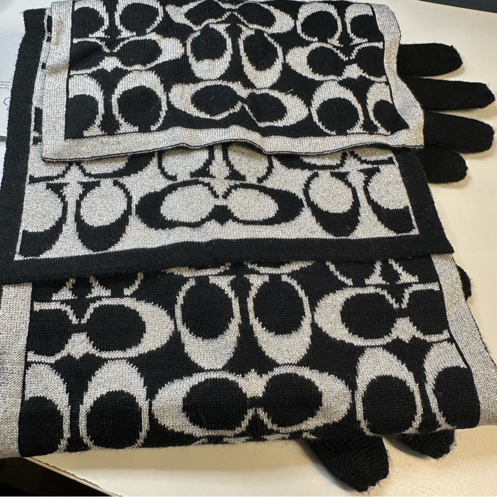 Coach Black Silver Ivory Winter Scarf only Sparkle Glitter